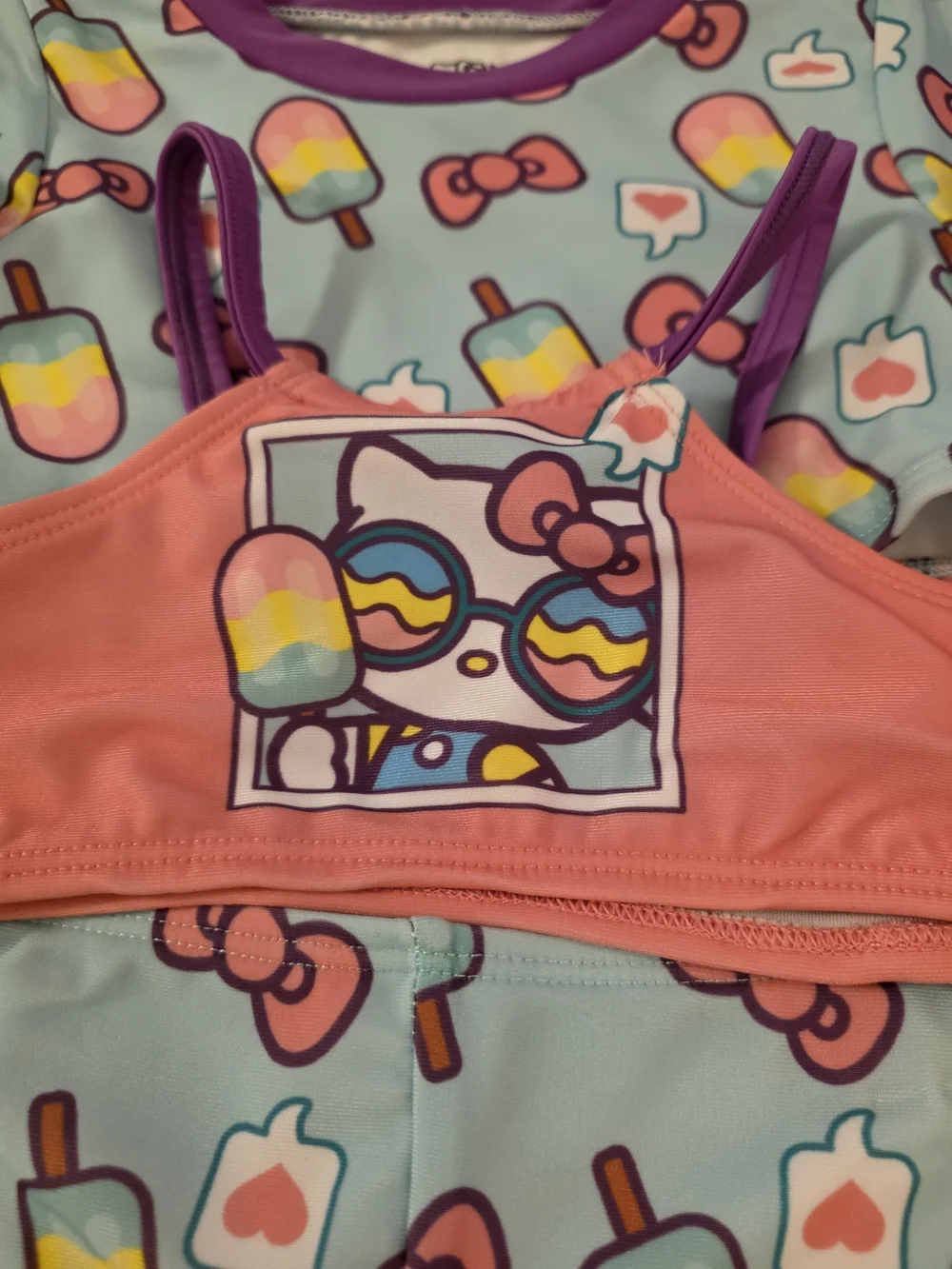Girls' Hello Kitty Pink & Aqua Popsicle Three-Piece Swim Set